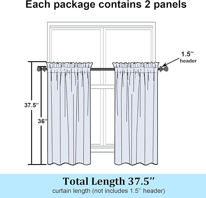 Simplebrand Semi Sheer Black Curtains 36 Inch Length 2 Panels, Geometric - Image 2