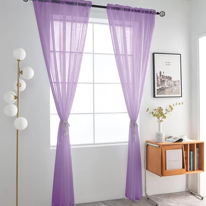 SpaceDresser Lavender Sheer Curtains 4 Panels Rod Pocket Semi-Sheer Curtain 54 - Image 3