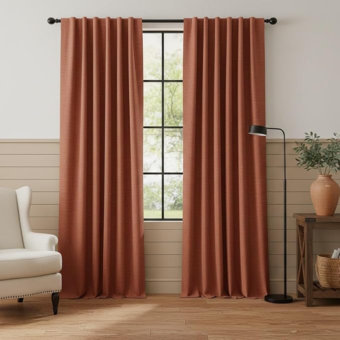 RYB HOME 100% Blackout Linen Textured Curtains 84 inches Long, Insulating by RYBHOME