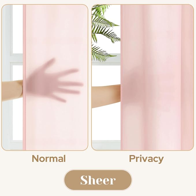 HOMEIDEAS Non-See-Through Blush Pink Privacy Sheer Curtains, 52 X 45 Inches - Image 3