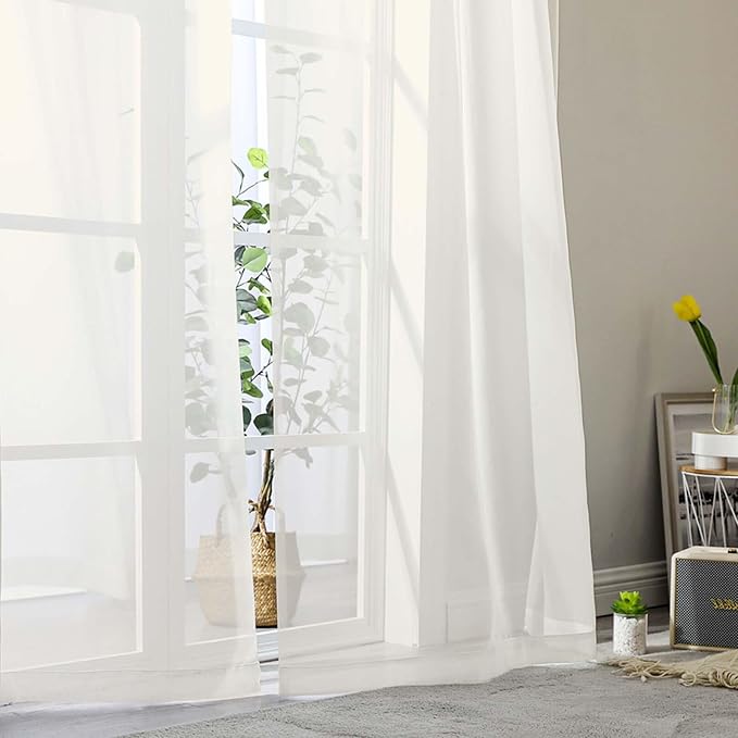 Ivory Sheer Curtains 84 Inches Long 2 Panels Set - Image 8