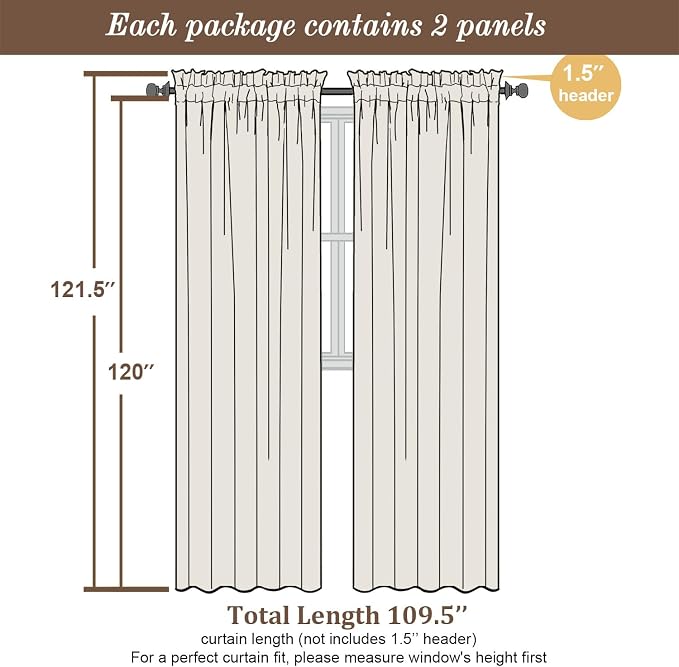 Chyhomenyc Extra Long Ivory Sheer Curtains 120 Inch Length 2 Panels Set - Image 4