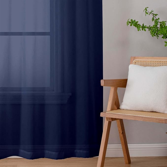 Navy Blue Sheer Curtains for Bedroom Living Room 45 Inch Length 2 Panels - Image 9