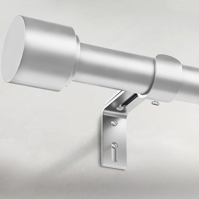 GEEBOBO Silver Curtain Rods for Windows 66 to 120 Inch, 1 Inch Adjustable Heavy by GEEBOBO