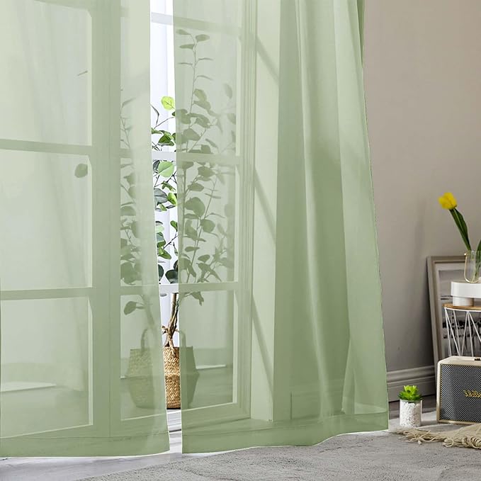 Light Green Sheer Curtain for Bedroom Living Room 72 Inches Long 2 Panels Set - Image 8