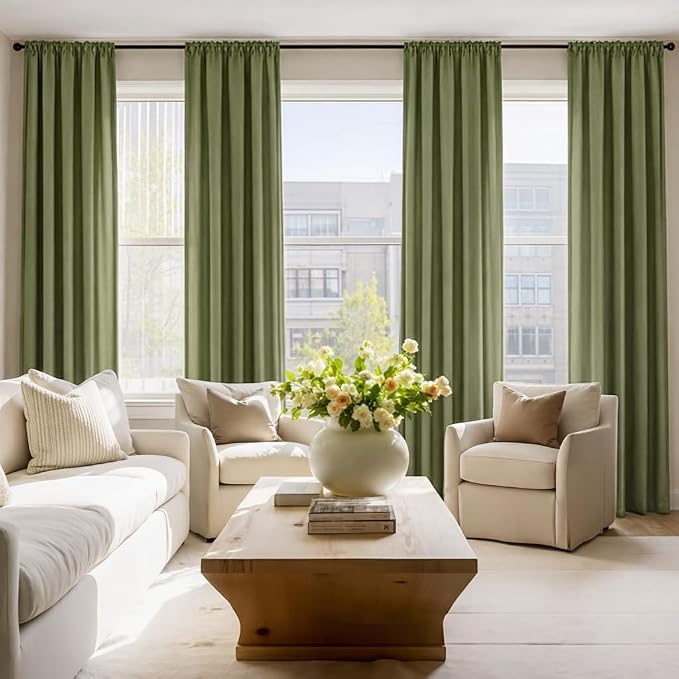 HOMEIDEAS Non-See-Through Olive Green Privacy Sheer Curtains, 52 X 84 Inches - Image 2