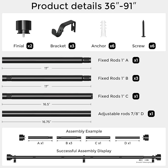 Curtain Rods for Windows 48 to 84 Inch, Decorative Adjustable Heavy Duty Easy - Image 5