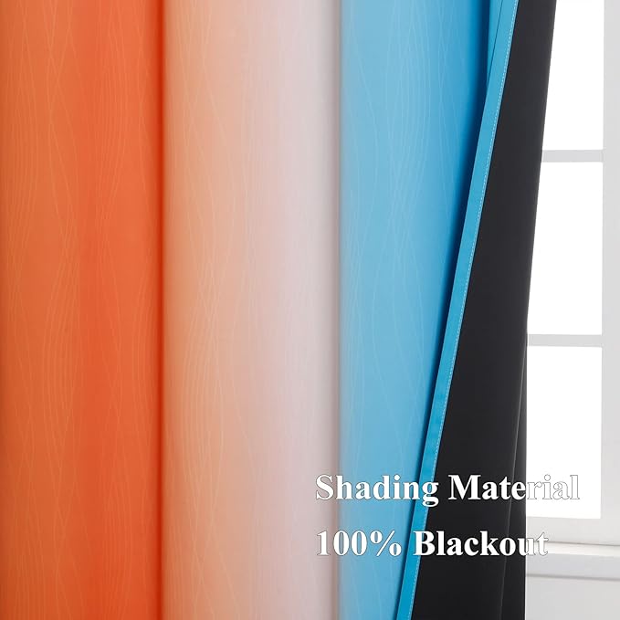 Ombre Orange and Blue Blackout Curtains 54 Inch Length 2 panels, Full Room - Image 5