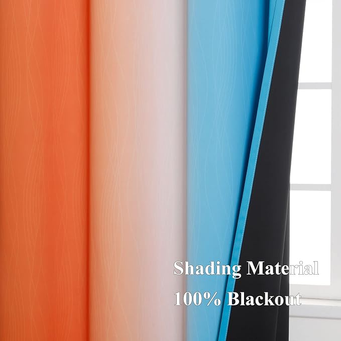 Ombre Orange and Blue Blackout Curtains 72 Inch Length 2 panels, Full Room - Image 5