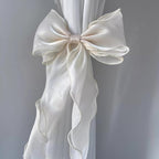 2 Pack French Silky Bow Curtain Tiebacks, Elegant Lace Ribbon - Image 2