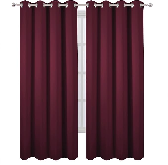 LEMOMO Blackout Curtains 52 x 90 Inch Long Burgundy Red Curtains Set of 2 - Image 2
