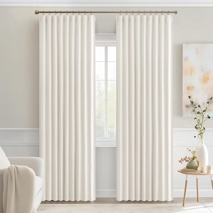 MIULEE Ivory Back Tab Blackout Curtains 90 Inches Long 2 Panels Set - Image 9