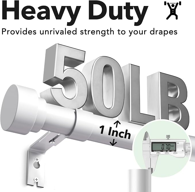 Extra Long Curtain Rods for Windows 32 to 240 Inch, 1 Inch White Curtain Rod - Image 6