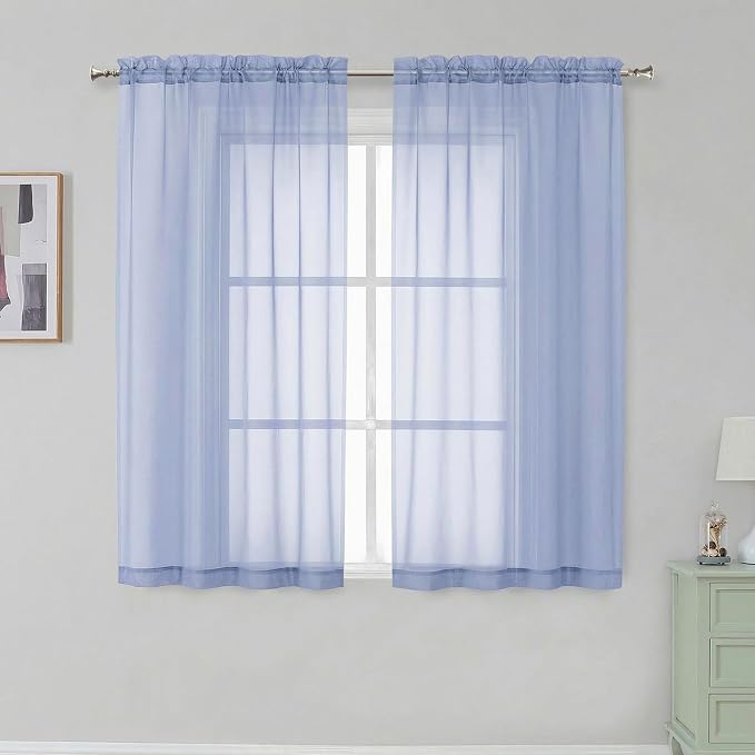 Simplebrand Denim Short Sheer Curtains 45 Inch Length by Simplebrand
