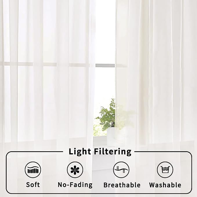 Aiyufeng Ivory Curtains 108 inches Extra Long 2 Panels Set, Rod Pocket Elegant - Image 8
