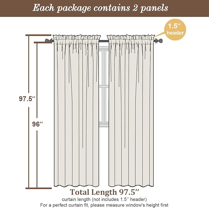 Chyhomenyc White Sheer Curtains 96 Inch Length 2 Panels Set, Light Filtering - Image 4