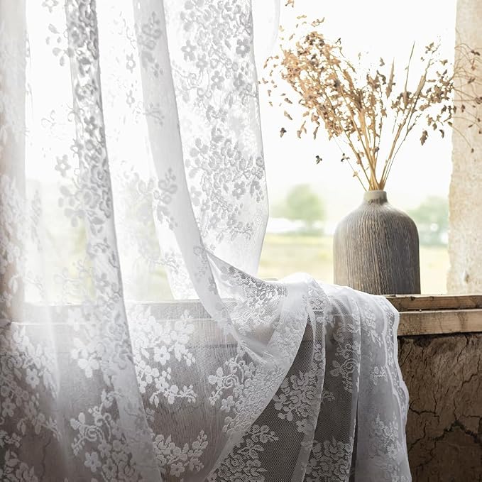 YJ YANJUN Vintage Lace Curtains 54 Inches Length- Victorian Floral Pattern - Image 2