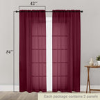 Burgundy Sheer Curtains 84 Inches Long 2 Panels Set - Image 2