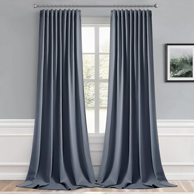 MIULEE Stone Blue Back Tab Blackout Curtains 102 Inch Long 2 Panels Set - Image 9