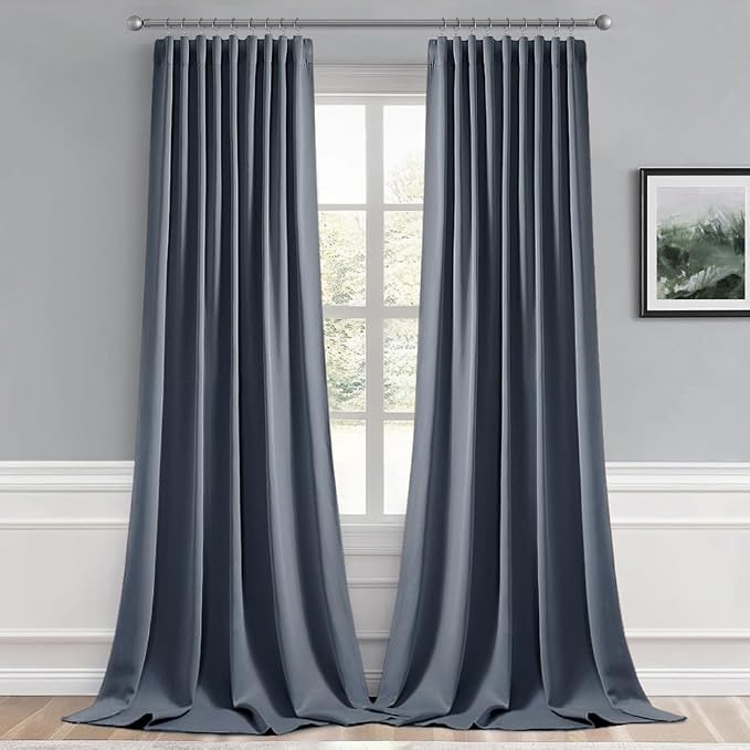 MIULEE Stone Blue Back Tab Blackout Curtains 120 Inch Long 2 Panels Set - Image 9