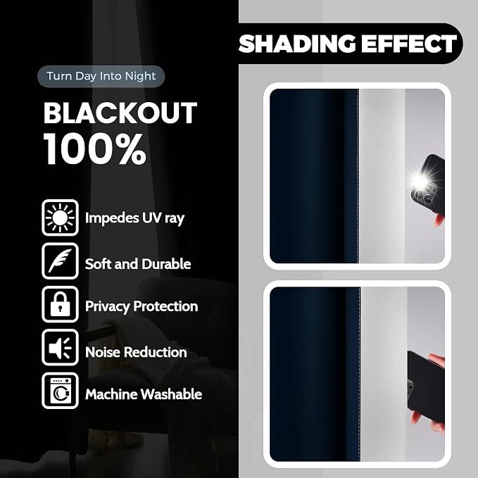Yakamok 100% Blackout Curtains 63 Inch Length 2 Layers, Light Blocking Thermal - Image 4