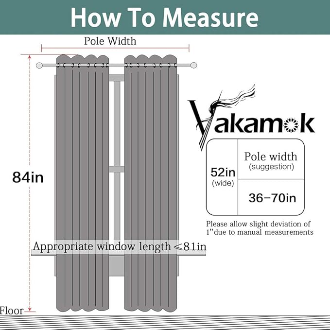 Yakamok Room Darkening Gray Blackout Curtains 84 Inch Long Light Blocking - Image 8