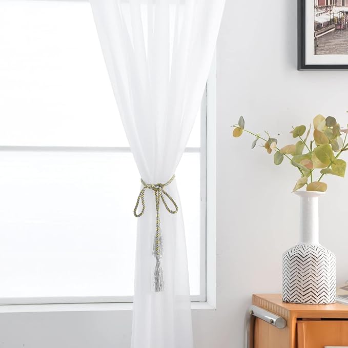 SpaceDresser Sheer White Curtains 4 Panels Rod Pocket Semi-Sheer Curtain 108 - Image 6