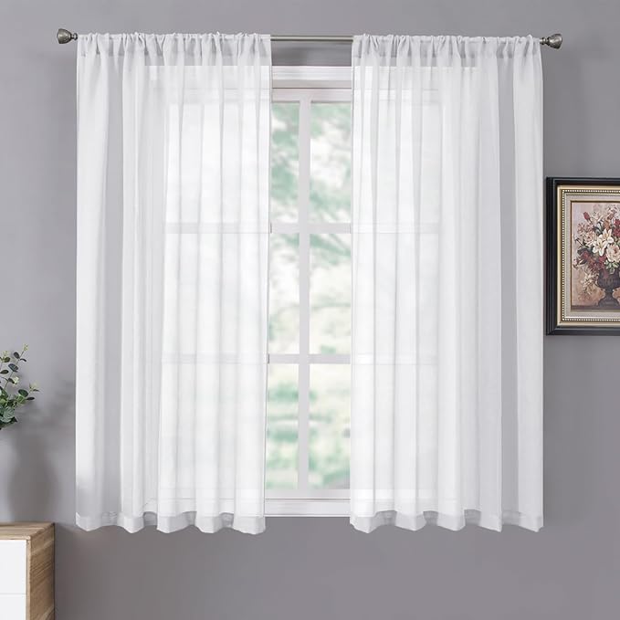 Tollpiz Short Sheer Curtain Linen Textured Bedroom Curtains Sheer Light by Tollpiz