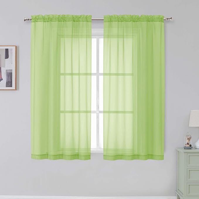 Simplebrand Lime Sheer Curtains 63 Inch Length 2 Panels, Rod Pocket Solid Color by Simplebrand