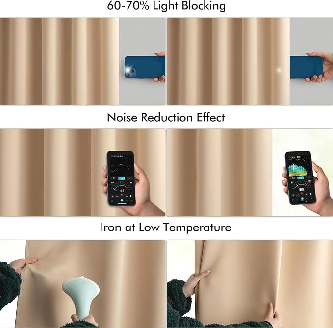 MIULEE Back Tab Beige Curtains 102 Inch Long 2 Panels Set - Image 5