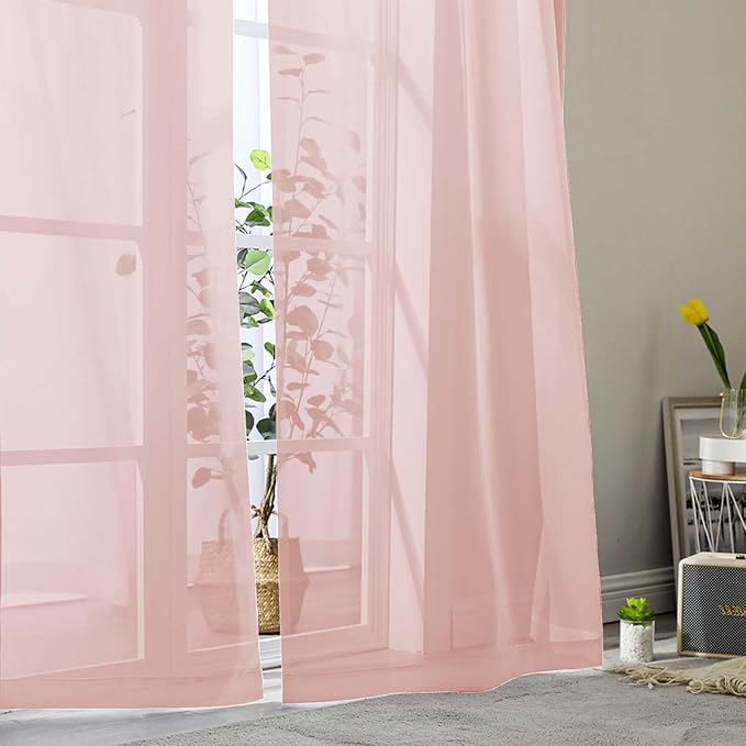 Sheer Blush Curtains for Bedroom Living Room 63 Inch Length 2 Panels, Airy Soft - Image 8