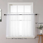 Aiyufneg White Sheer Curtains 36 inch Length Kitchen Tiers Short Voile - Image 8