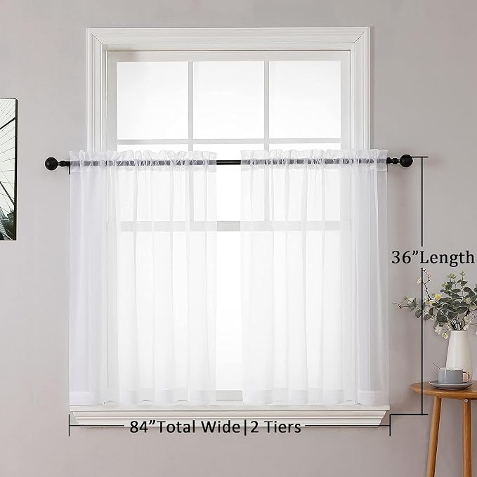 Aiyufneg White Sheer Curtains 36 inch Length Kitchen Tiers Short Voile - Image 8