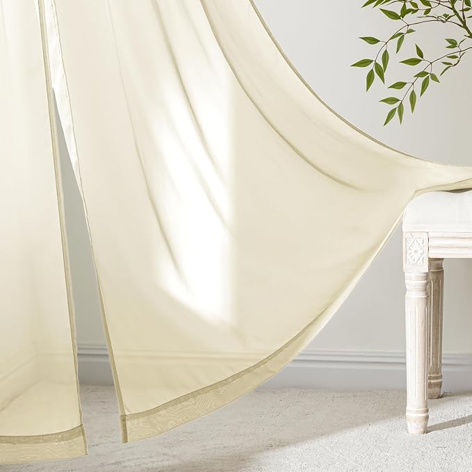 MIULEE Light Cream Sheer Curtains 72 Inches Long, 4 Panels Set, Light Filtering - Image 6