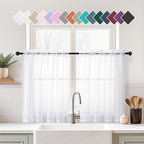 White Sheer Curtains Tier 36 Inches Length 2 Panels Set, Light Filtering by Home