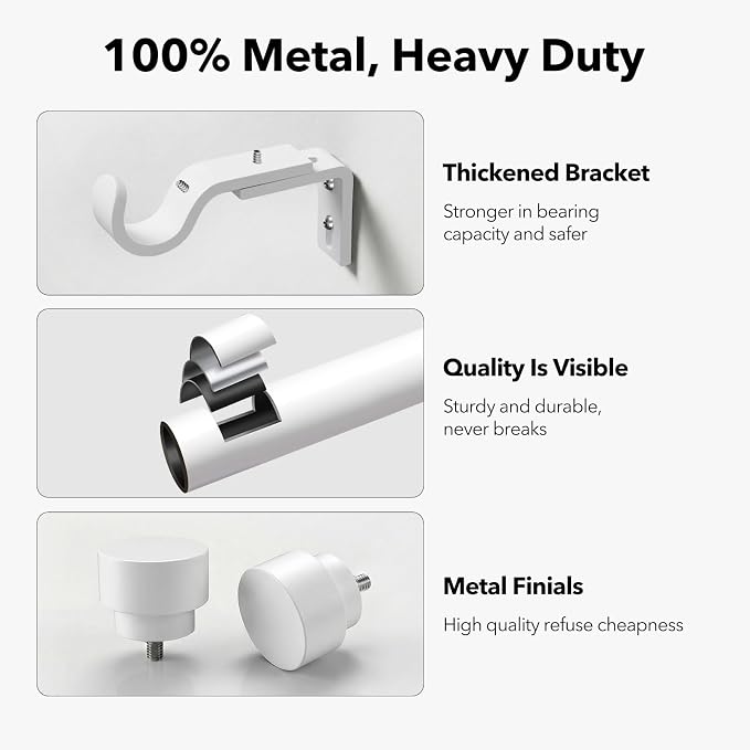 IFELS Heavy Duty Curtain Rods for Windows 28 to 48 Inch, 1 Inch Adjustable - Image 3