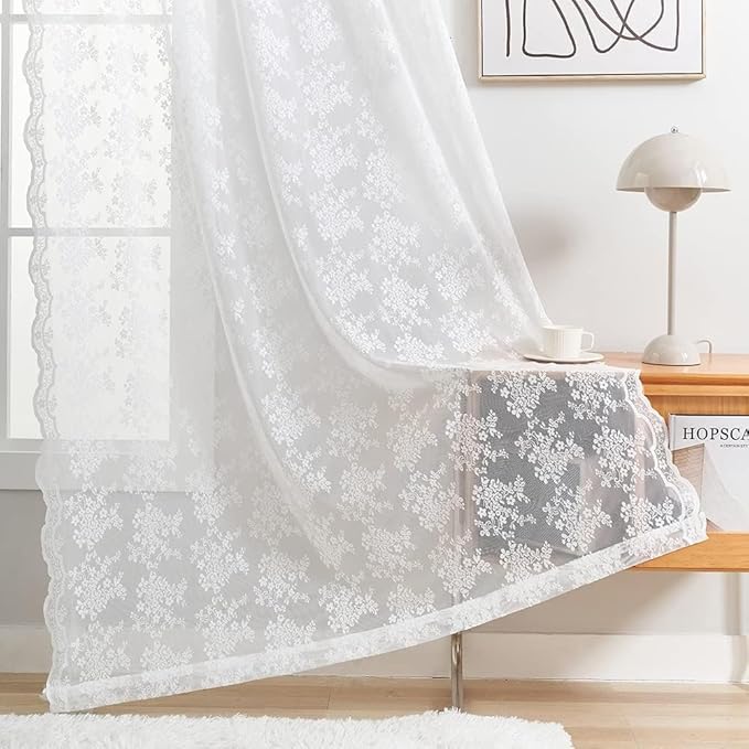 YJ YANJUN Vintage Lace Curtains 90 Inches Long- Elegant Floral White Sheer - Image 6