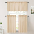 HOMEIDEAS Non-See-Through Beige Privacy Sheer Kitchen Curtains, 30 X 24 Inches - Image 2