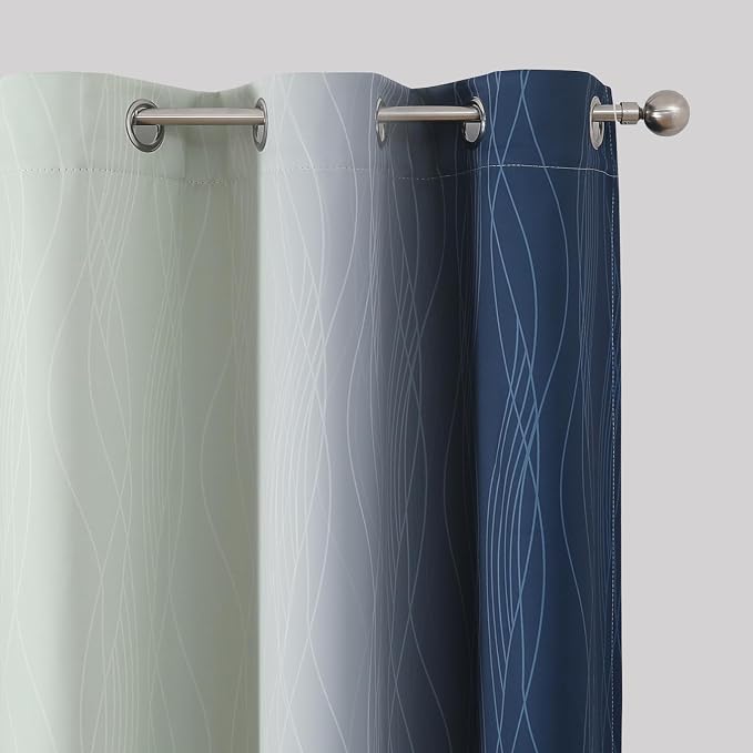 Estelar Textiler Sage Green and Navy Blue Ombre Blackout Curtains 45 Inches Long - Image 4