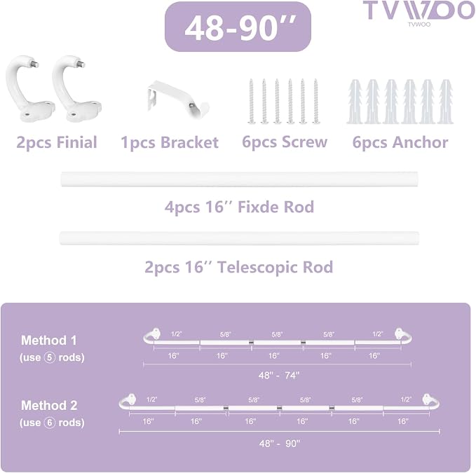 TVWOO Wrap Around Curtain Rods, 5/8 Inch Adjustable Blackout Curtain Rod Set - Image 6