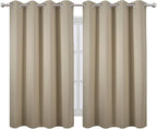 LEMOMO Blackout Curtains 66 x 54 Inch Long Beige Curtains Set of 2 Panels Room - Image 2