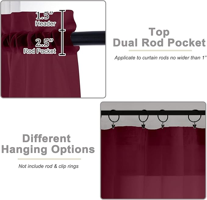 Burgundy Sheer Curtain for Bedroom Living Room 78 Inches Long 2 Panels Set - Image 4