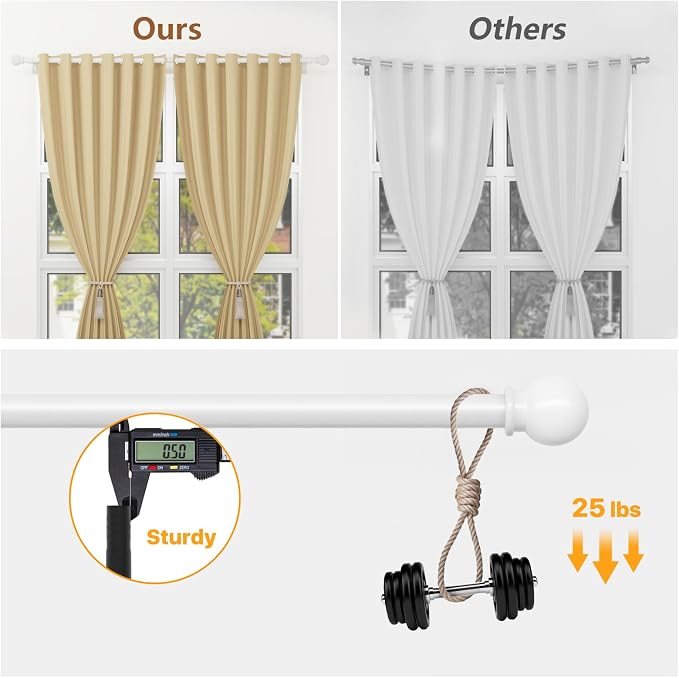 White Curtain Rods for Windows 30 to 62 inch, Splicing Adjustable 5/8 Diameter - Image 3