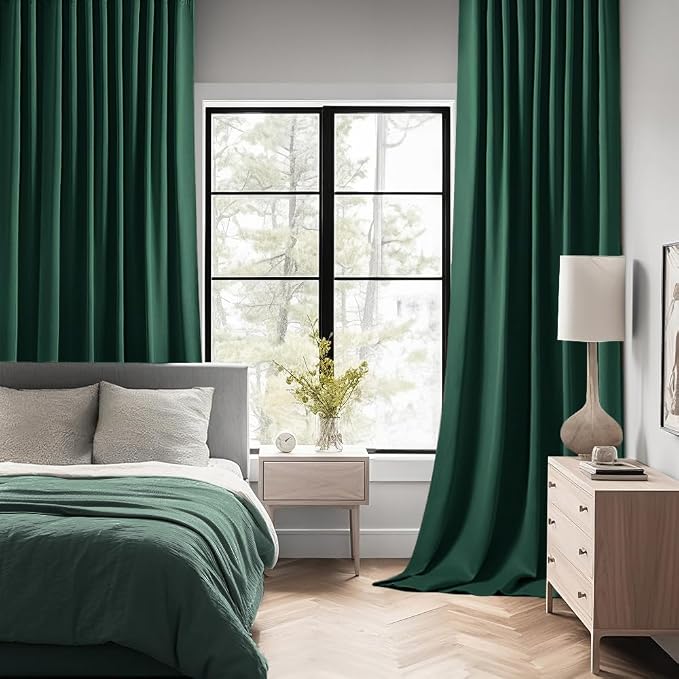 MIULEE Christmas Hunter Green Back Tab Blackout Curtain 96 Inch Long 2 Panels - Image 2