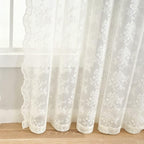 YJ YANJUN Vintage Lace Curtains Ivory Floral 105 inch Curtains 2 Panels - Image 4