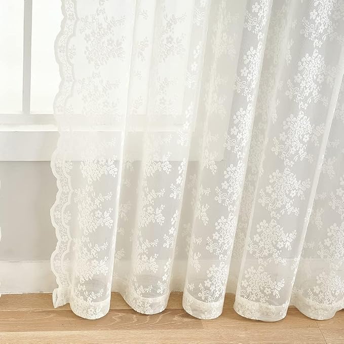 YJ YANJUN Vintage Lace Curtains Elegant Flower Off White 132 inch Curtains 1 - Image 4