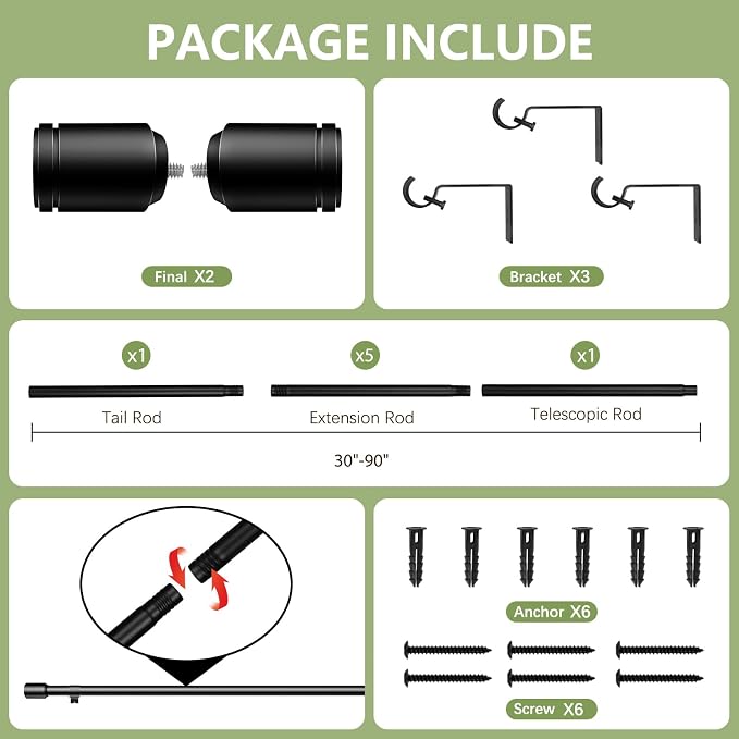 5/8” Diameter Curtain Rods 30-120 Inch, - Image 3