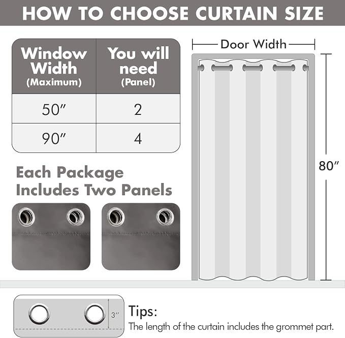 MIULEE Blackout Door Curtain Set of 2, 34 x 80 Inch Grey Thermal Insulated Room - Image 5