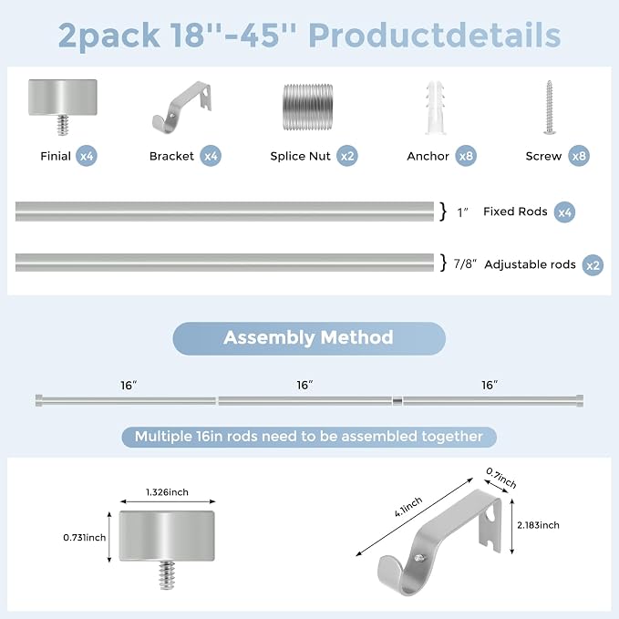 VOIIY 2 Pack Curtain Rods for Windows 18 to 42 Inch, Modern Adjustable Heavy - Image 8