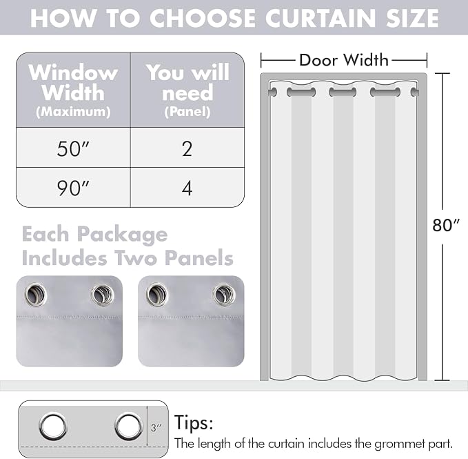 MIULEE Blackout Door Curtain Set of 2, 34 x 80 Inch Greyish White Thermal - Image 5